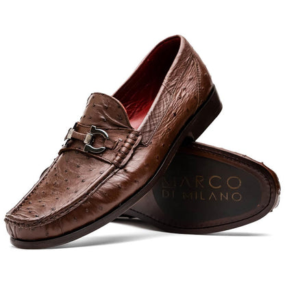 Ferrioni Kango Tabac Men’s Genuine Ostrich Moc Toe Bit Loafers | Marco Di Milano