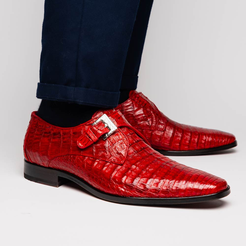 Rovigo Red Men’s Genuine Caiman Crocodile Dress Monk Strap | Marco Di Milano
