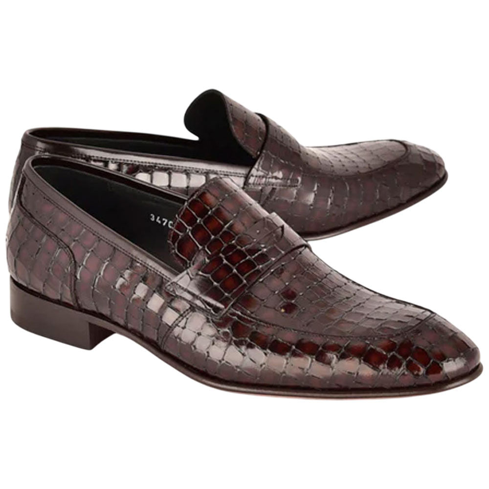 Corrente Men’s Crocodile Embossed Leather Brown Almond Toe Loafer