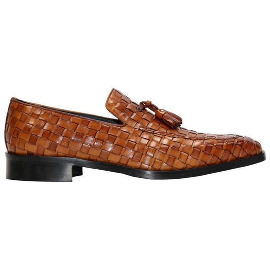 DUCA Tirrenea Cognac Men's Italian Woven Leather Tassel Loafers