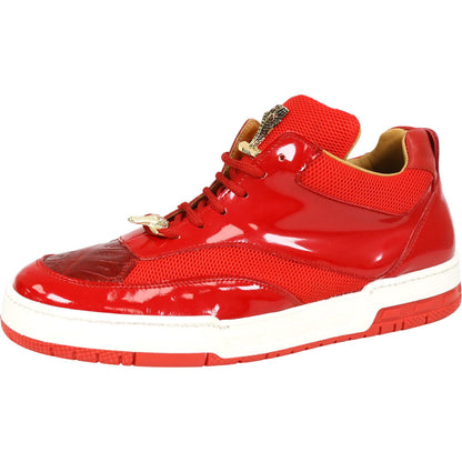 Mauri Breeze Men's Red Exotic Crocodile / Fabric / Patent Leather Casual Sneaker