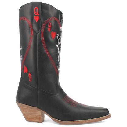 Queen A Hearts Black Leather with Red Embroidered Narrow Toe Women Boot | Dingo Western Cowgirl Boots