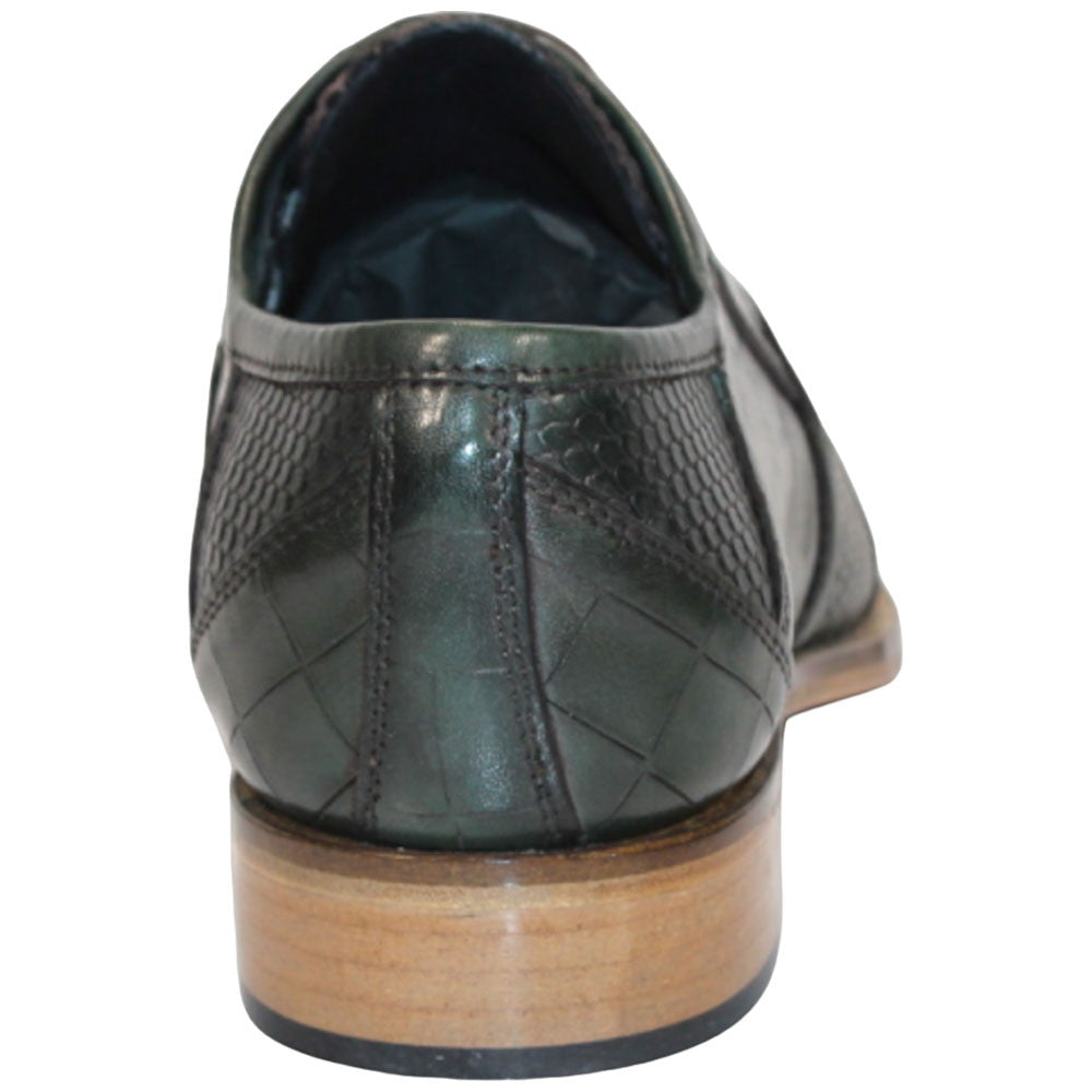 Duca Imperio Men's Green Calf-Skin Leather/Calf Print Oxfords Shoes