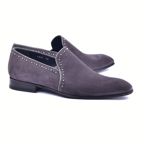 CORRENTE Grey Plain Suede Slip On With Studs
