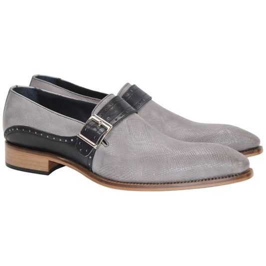 Duca Sezze Men's Light Grey/Dark Grey Snake Print/Calf-Skin Leather Loafers