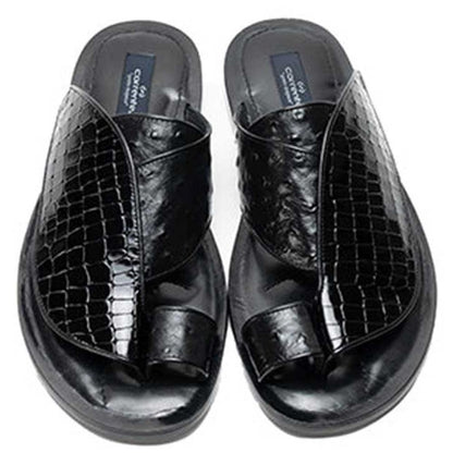 Corrente Resort Black Crocodile Printed Ostrich Leather Sandals for Men