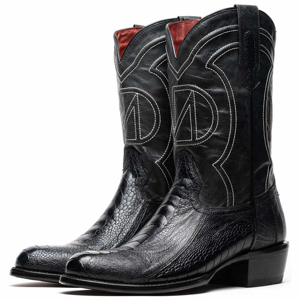 Denver Genuine Ostrich Leg Skin Black Cowboy Boot | Marco Di Milano Western Boots