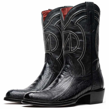 Denver Genuine Ostrich Leg Skin Black Cowboy Boot | Marco Di Milano Western Boots