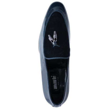 MAURI Shoes Men’s Bliss Wonder Blue Patent Leather & Velvet Tassel Moc Toe Luxury Dress Loafers