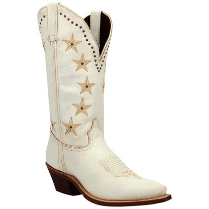 Laredo Serenade Women's White Leather Western Boot - Star Stitch Snip Toe Cowgirl Boot