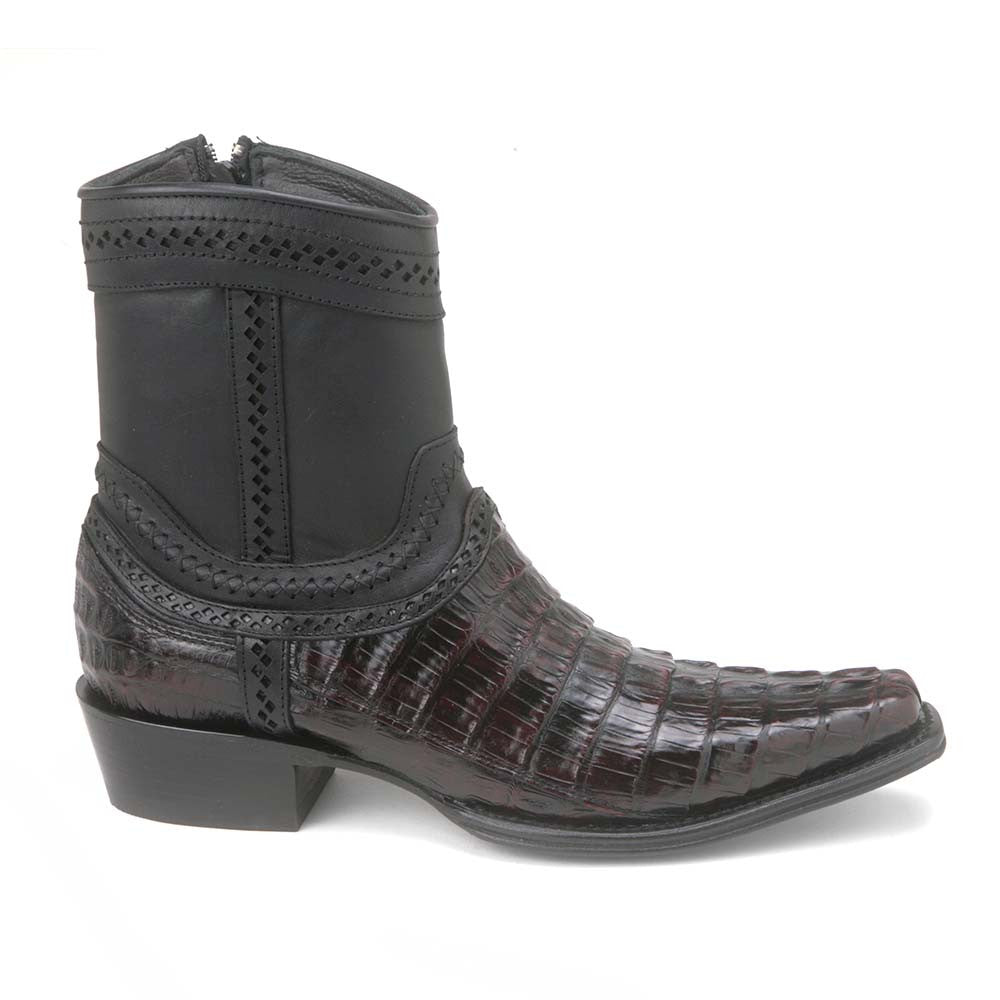 Los Altos Black Cherry Caiman Tail Low Shaft European Square Toe Men's Boot