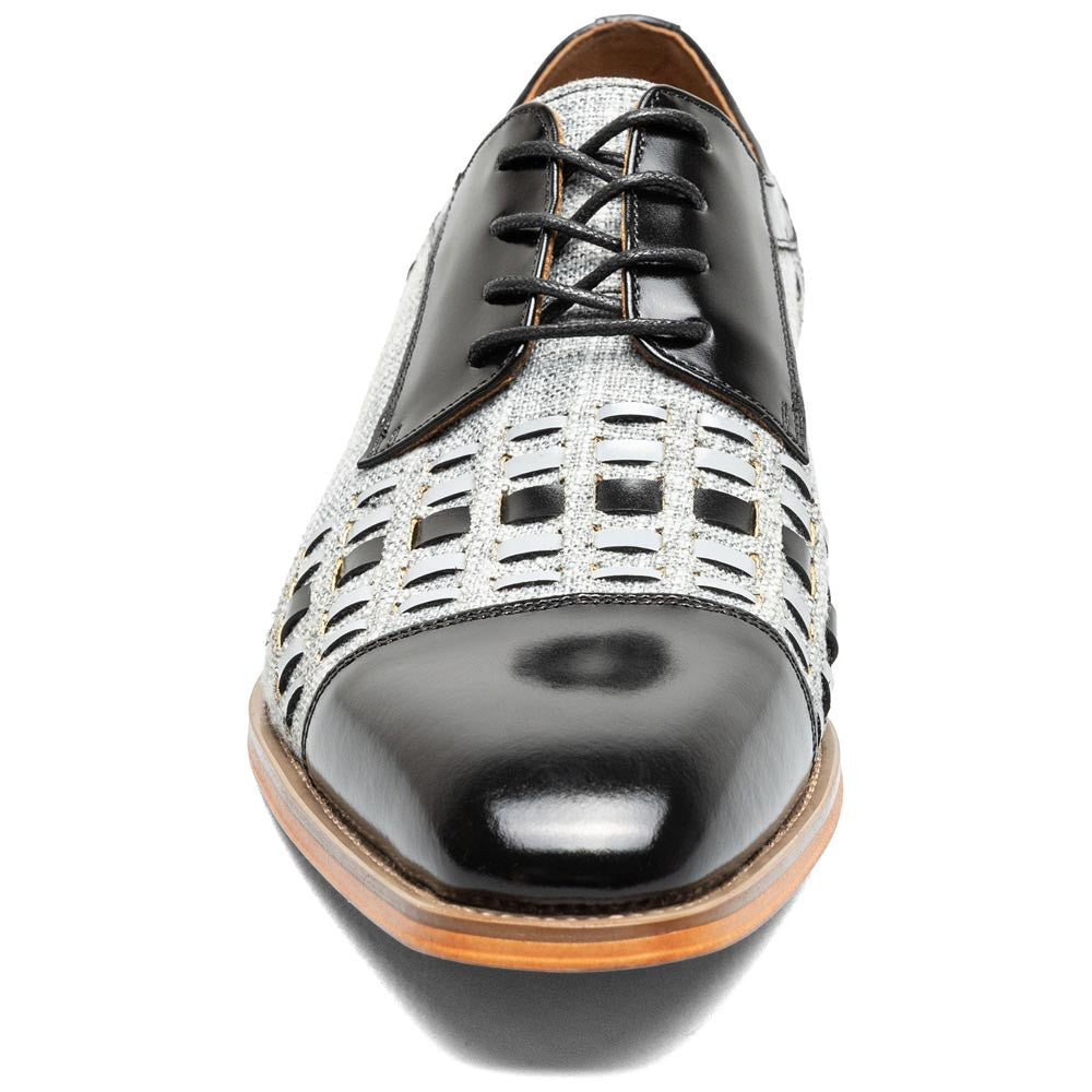 Stacy Adams Men’s Halstead Black/Grey Woven Cut Cap Toe Oxfords