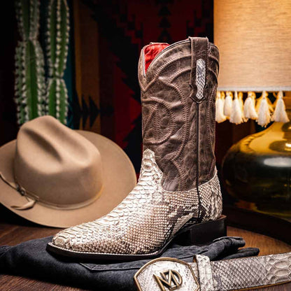 Missouri Genuine Python Skin Natural Cowboy Boot | Marco Di Milano Western Boots