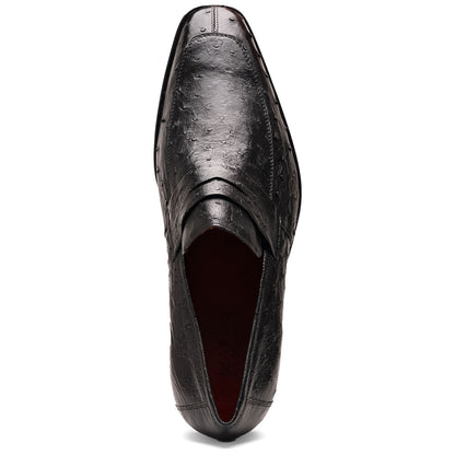 Salvatore Black Men’s Full Quill Ostrich Skin Slip-on Loafers | Marco Di Milano