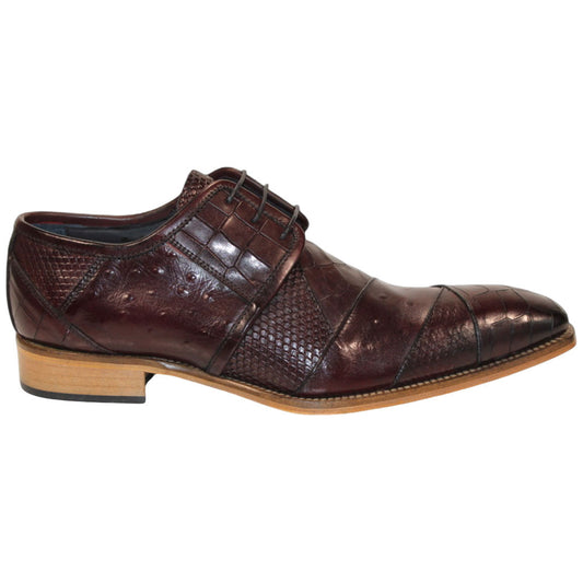Duca Imperio Men's Burgundy Calf-Skin Leather/Calf Print Oxfords Shoes