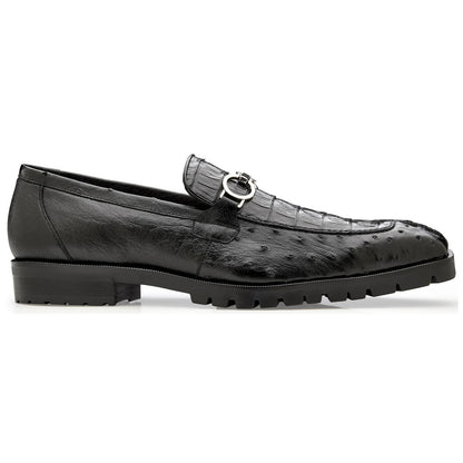 Belvedere Men’s Genuine Caiman and Ostrich Quill Black Loafer - Corso