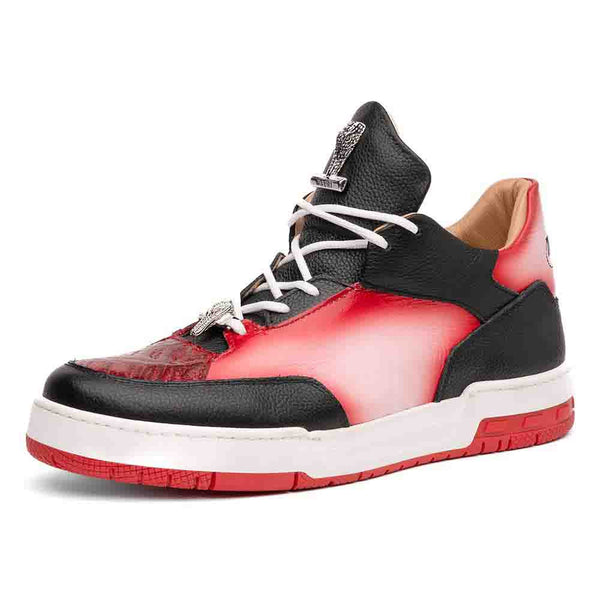 Mauri Men's Ghost Genuine Crocodile and Nappa Leather Black/Red/White Mid Sneakers