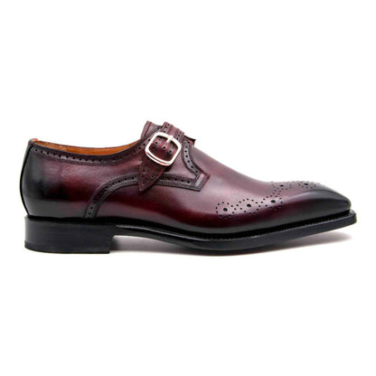 Ugo Vasare Men's Burgundy Good Year Welt Construction Monk Strap Shoes