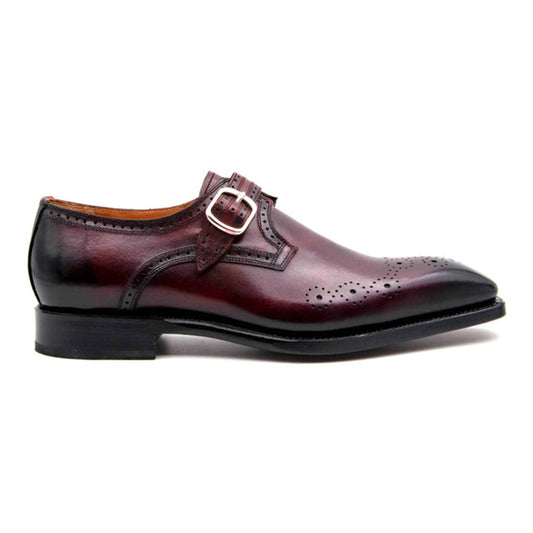 Ugo Vasare Men's Burgundy Good Year Welt Construction Monk Strap Shoes