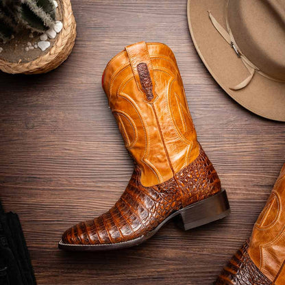 Tucson Genuine Caiman Belly Skin Aged Maple Cowboy Boot | Marco Di Milano Western Boots