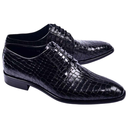 Corrente Men's Croco-Print Calfskin Derby - Black