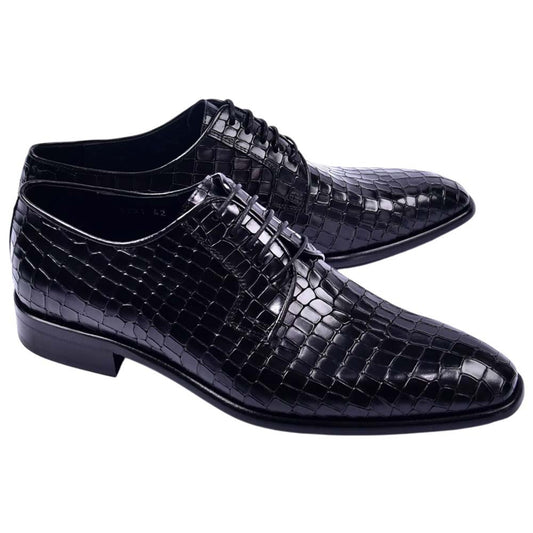 Corrente Men's Croco-Print Calfskin Derby - Black