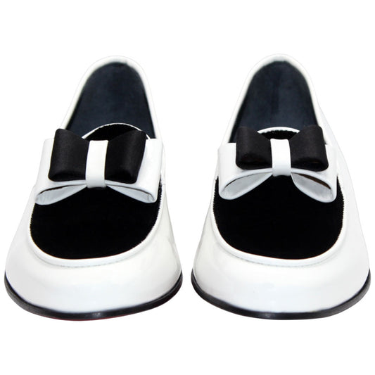 Amalfi White & Black Velvet & Patent Leather Slip on | Duca Bow Dress Loafers