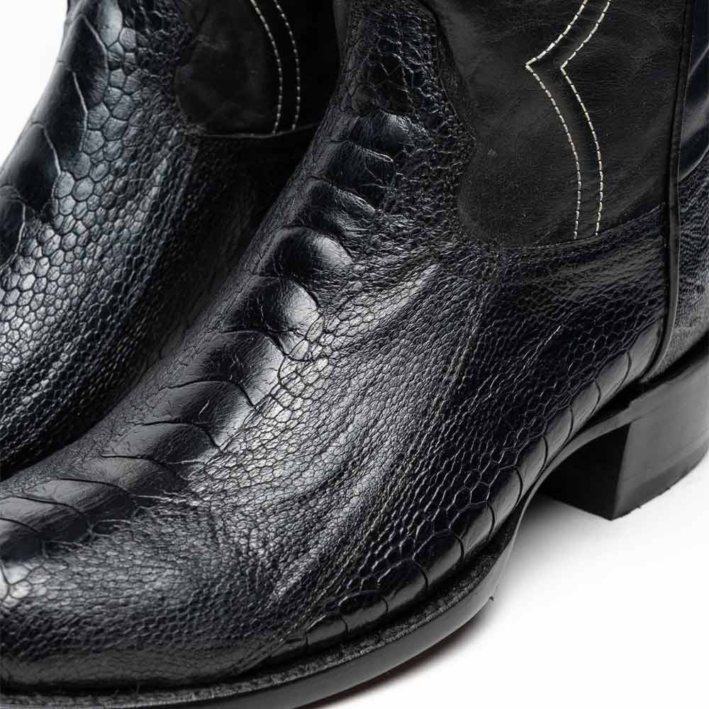 Denver Genuine Ostrich Leg Skin Black Cowboy Boot | Marco Di Milano Western Boots