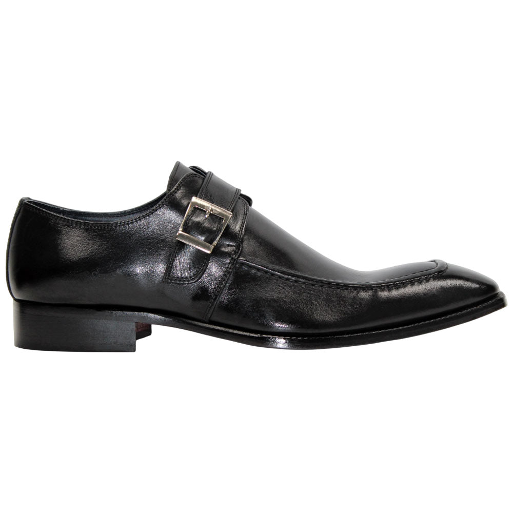 Duca Black Monk Strap Moc Toe Slip On