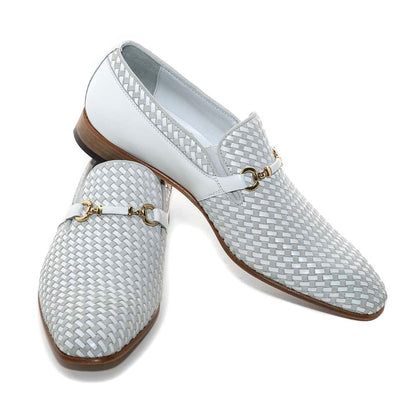 Corrente Wow White Suede and Calfskin Woven Slip-On Loafer for Men