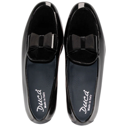 Duca Amalfi Black Patent Leather & Velvet With Silk Bow Dress Shoes