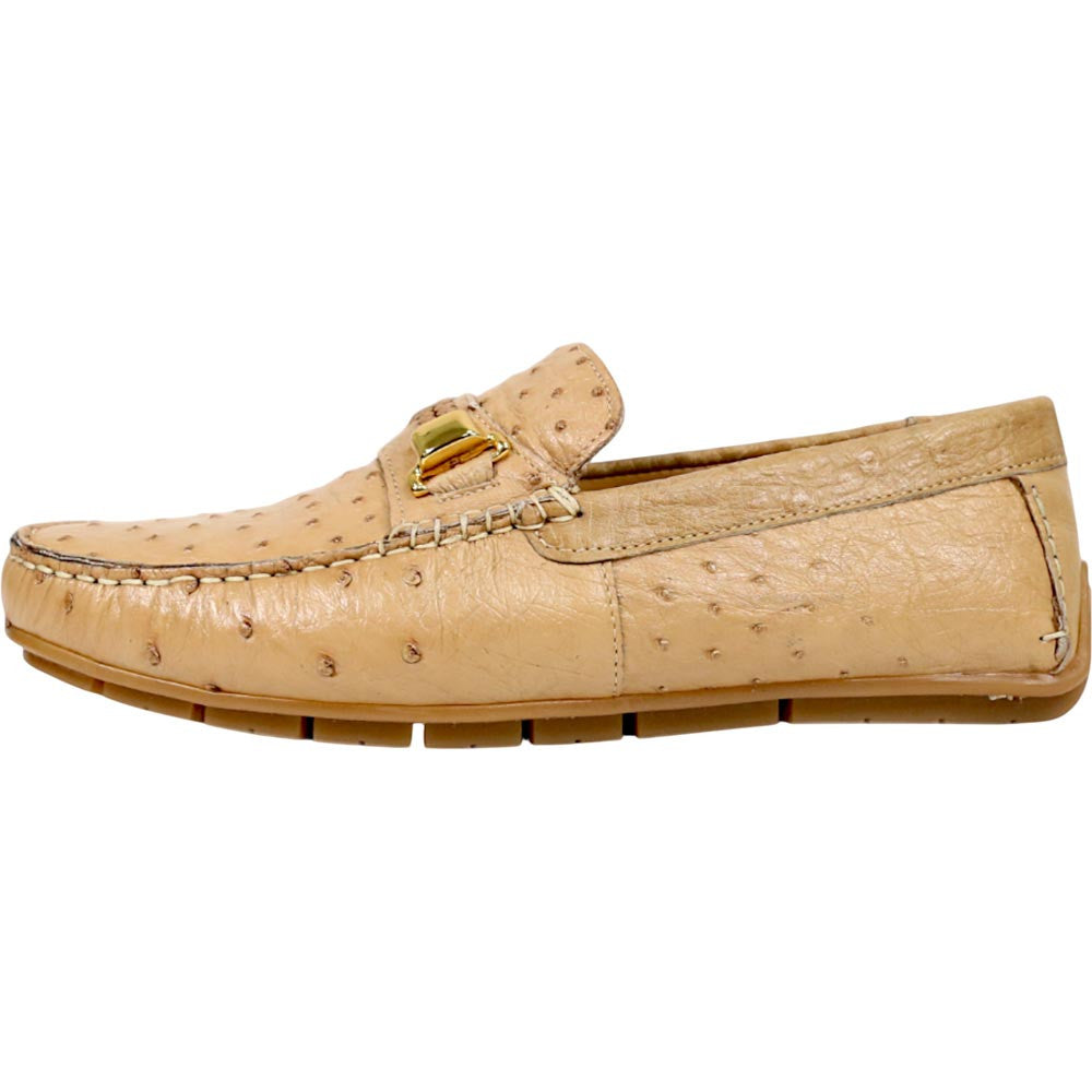 Mauri Sprinter Men's Dune Exotic Ostrich Horsebit Slip-On Driver Shoes