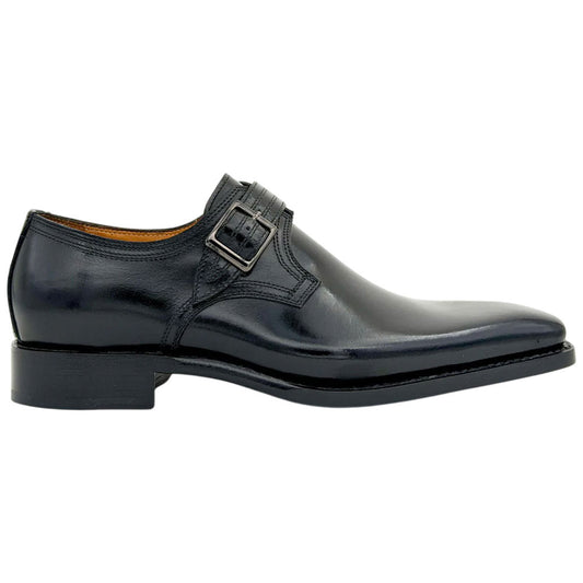 UGo Vasare Men’s Elden Black Plain Toe Genuine Leather Monk Strap Dress Shoes