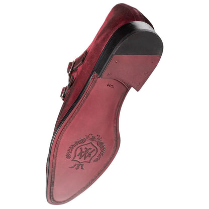 Mezlan Cascade Suede Double Monk Strap - Men's Wine Modern Double Monk