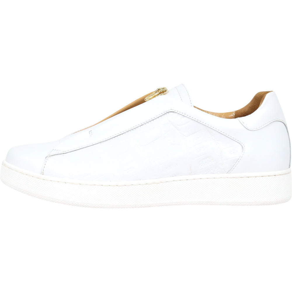 Mauri Regata Men's White Exotic Crocodile / Nappa Leather Slip-On Sneaker