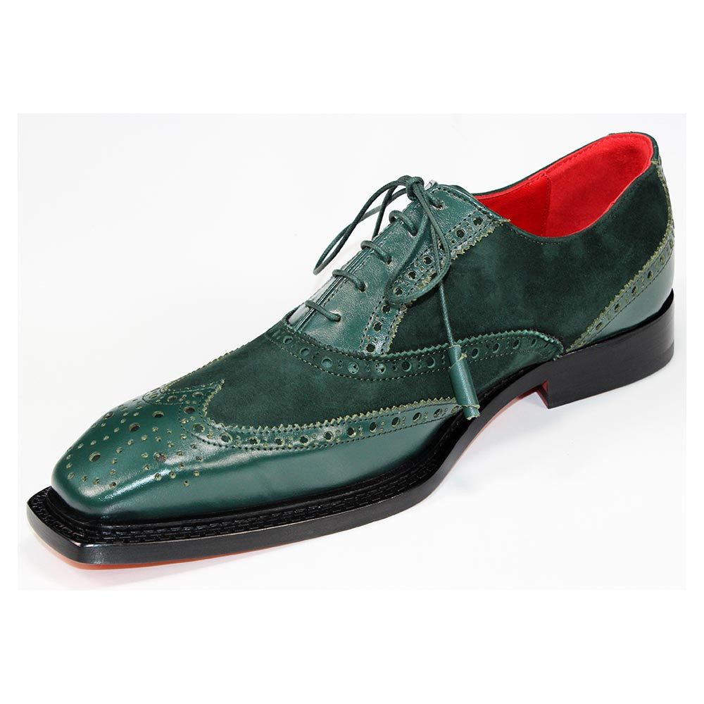 Emilio Franco Antonio Men's Green Calf/Suede Leather Derby Oxfords Shoes