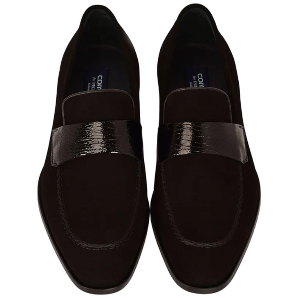 Corrente Men’s Black Suede with Vita Leather Vamp Almond Toe Loafer
