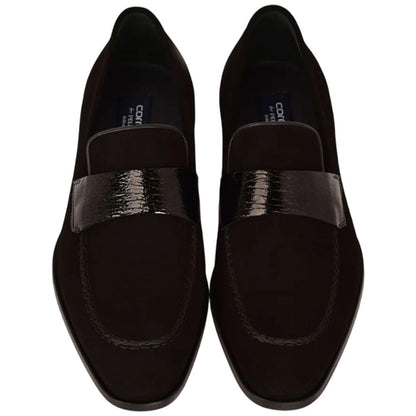 Corrente Men’s Black Suede with Vita Leather Vamp Almond Toe Loafer