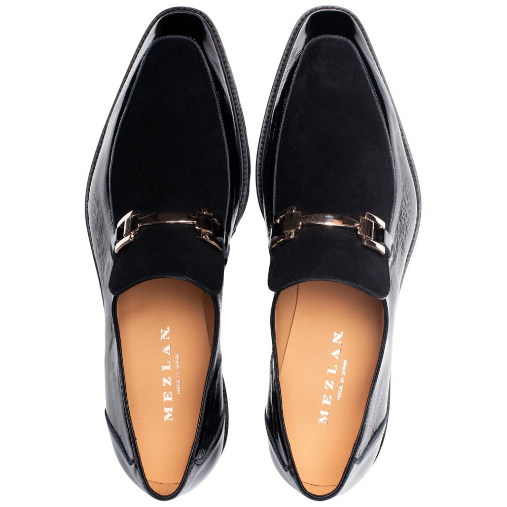 Valone Hi-Shine/Suede Lug Black Slip On | Mezlan Dress Loafers for Men