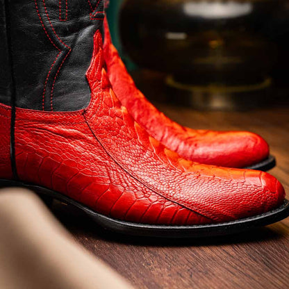 Denver Genuine Ostrich Leg Skin Red Cowboy Boot | Marco Di Milano Western Boots