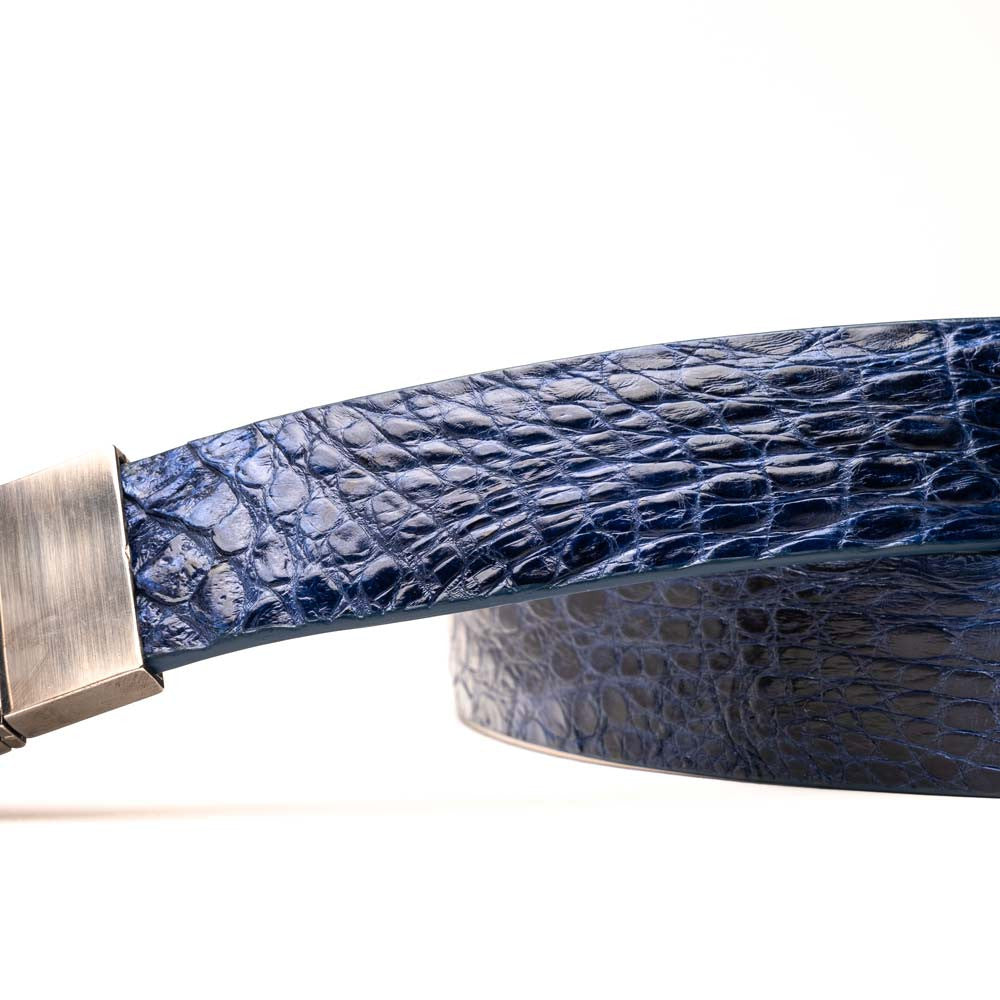 Massimo Genuine Exotic Caiman Flank Navy Belt with a Chrome Buckle | Marco Di Milano Exotic Belt