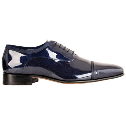 Corrente Men's Patent Leather Cap-Toe Oxford - Navy