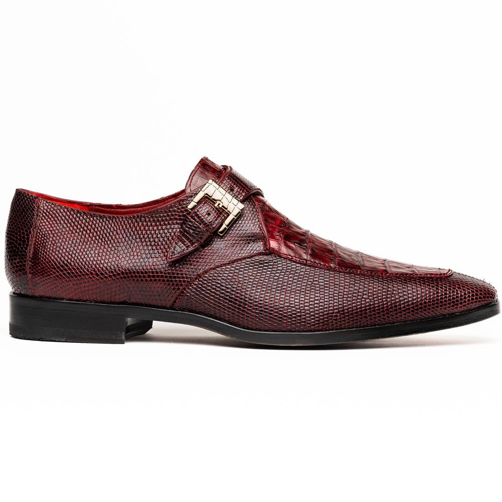 Toluca Genuine Crocodile and Lizard Skin Wine Monk Strap | Marco Di Milano