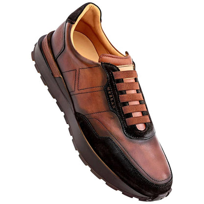 Mezlan Notting Men's Brown/Dark Cognac Calfskin & Suede Dress Sneaker - Handmade in Spain