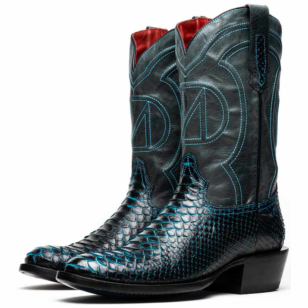 Kansas Genuine Python Skin Black/Blue Cowboy Boot | Marco Di Milano Western Boots