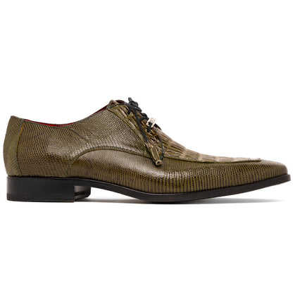 Merida Genuine Caiman and Lizard Skin Olive Green Dress Derby | Marco Di Milano