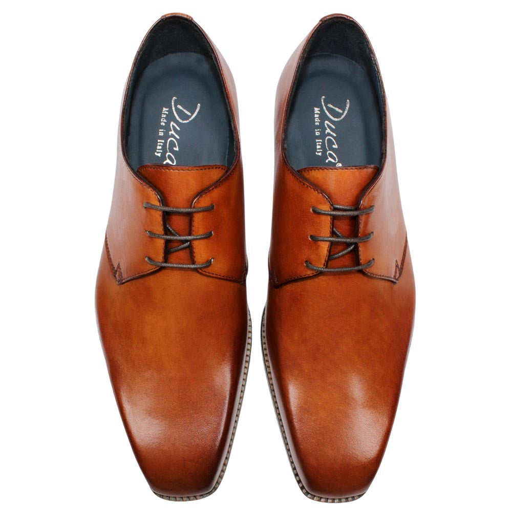 DUCA Sermoneta Cognac Men's Italian Calf Leather Derby Dress Shoes