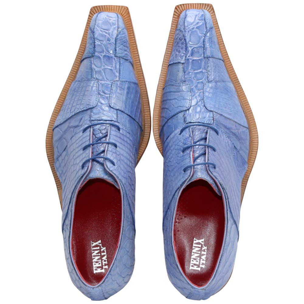 Genuine Alligator & Lizard Skin KINGSTON Blue Trendy Derby Shoes by Fennix of Italy