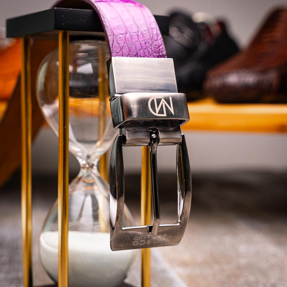 Silvio Genuine Caiman Fuscus-Back Purple Belt with a Silver Buckle | Marco Di Milano Exotic Belt