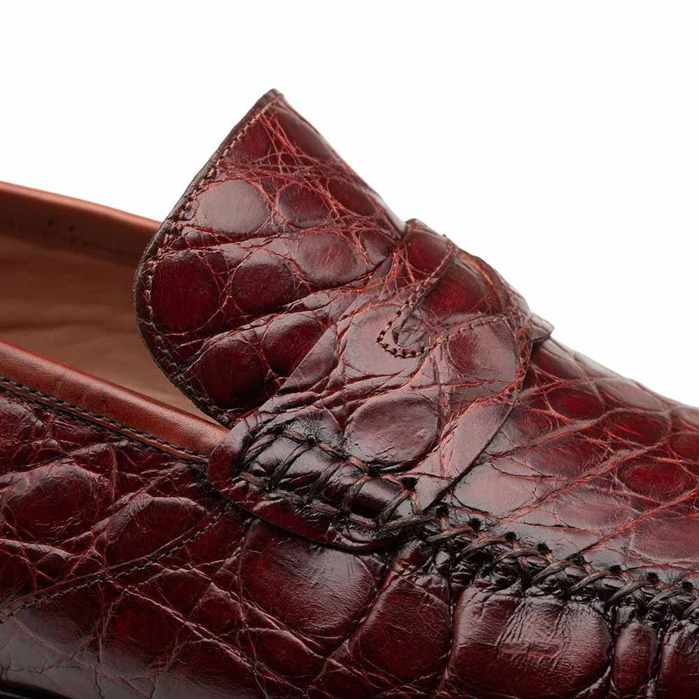 Mezlan Armano Moc Toe Cognac Crocodile Leather Moccasin Dress Shoes